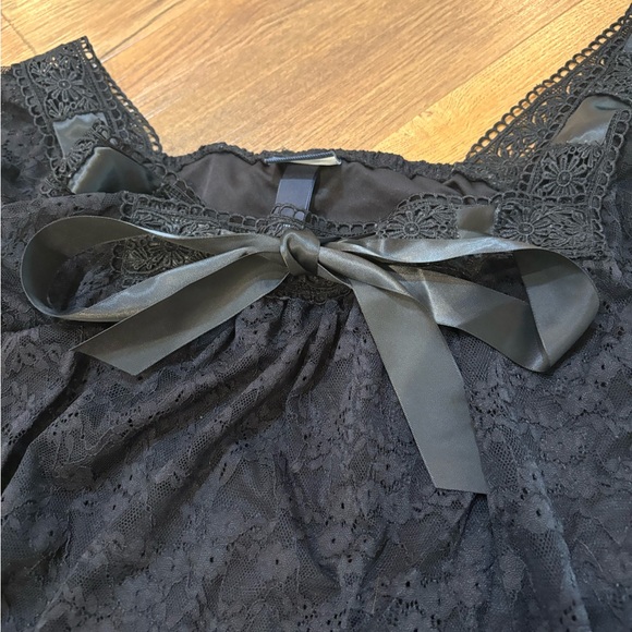 Daytrip Black Lace Off-Shoulder Peasant Blouse with Front Ribbon Ties - Picture 3 of 5